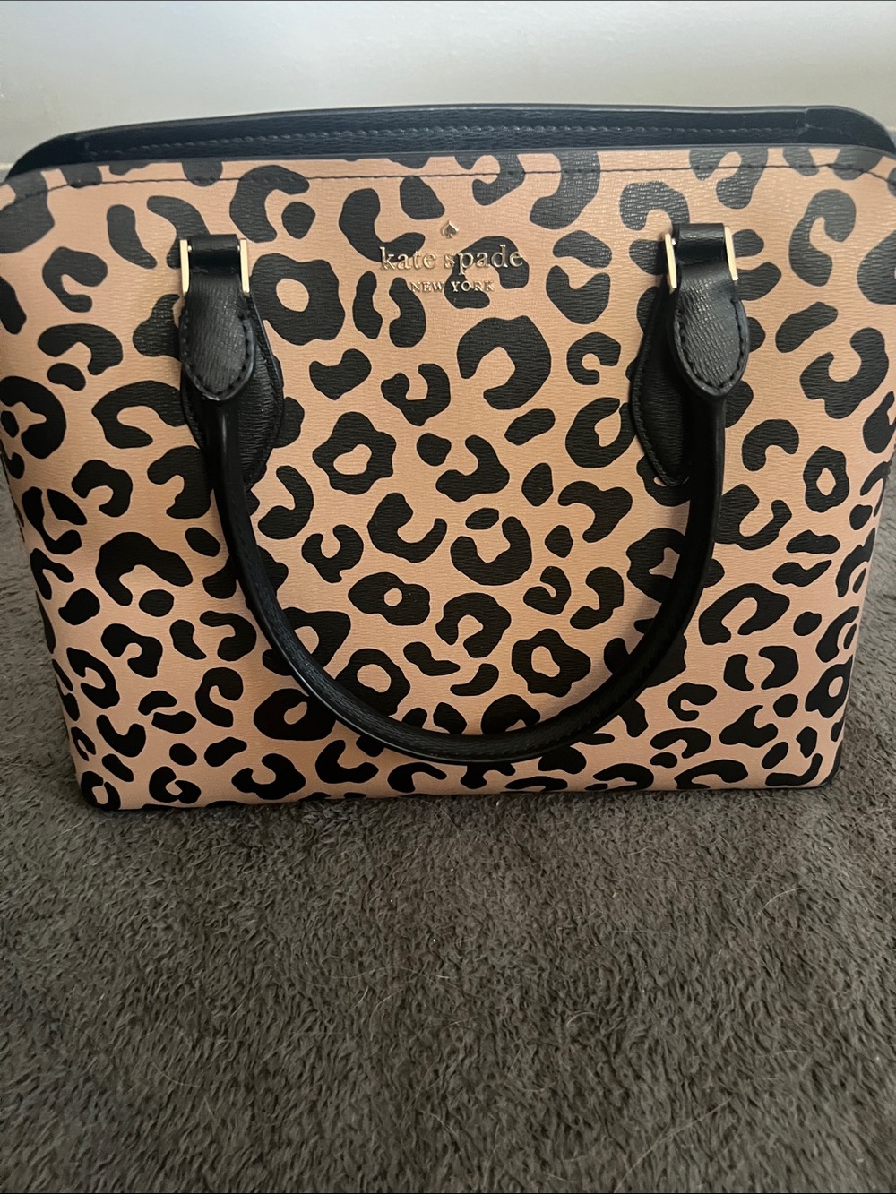 KATE SPADE DARCY LEOPARD LARGE SATCHEL SHOULDER BAG CROSSBODY TOTE LEATHER BLACK